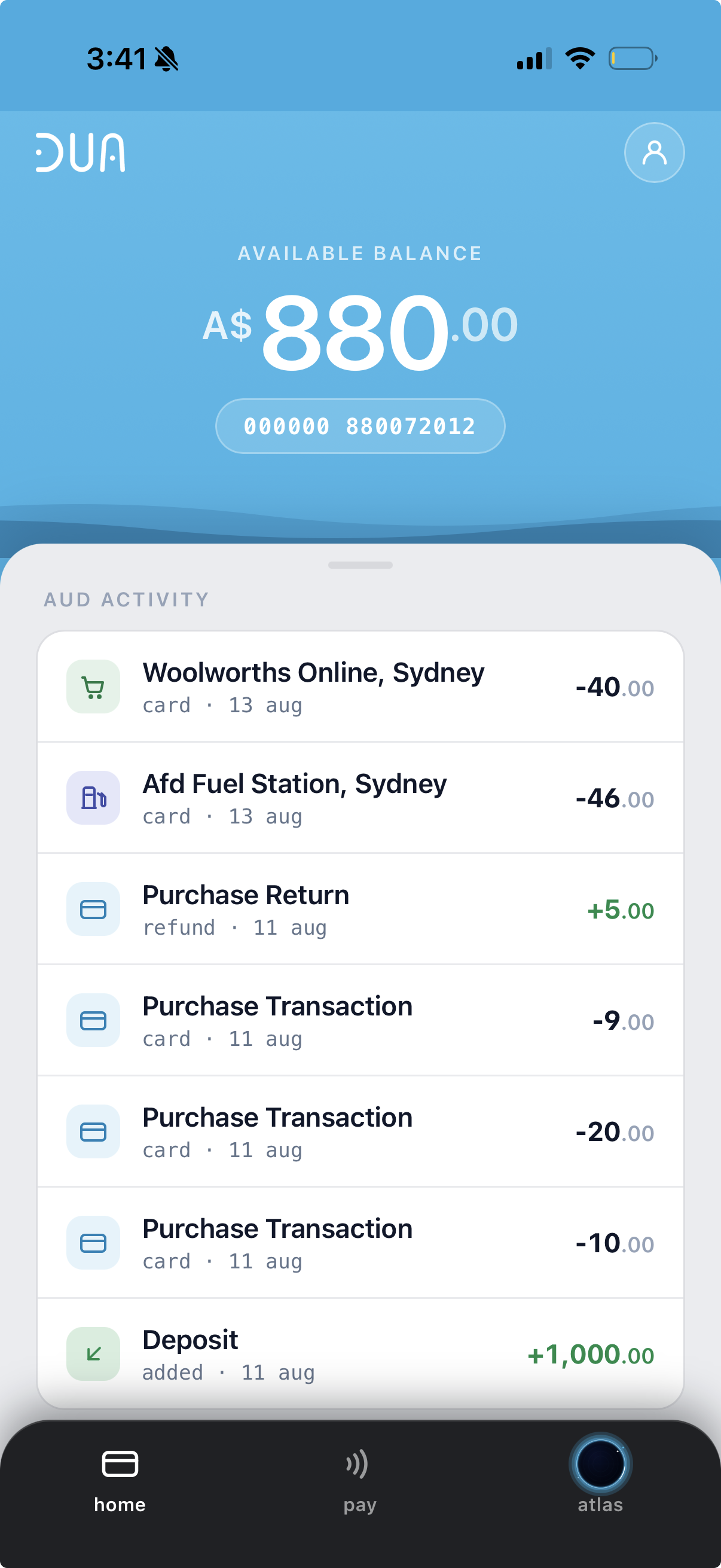 Companion app balance and activity